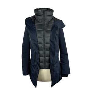 SANDOVA Blue Black Full Zip Puffer Jacket Women's Size Small Hooded Winter